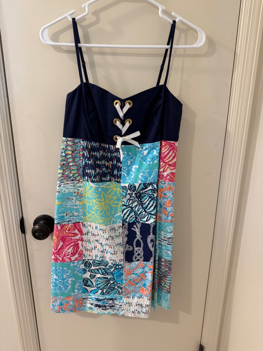 Lilly Pulitzer Navy Bodice with White & Pink Accents Sundress